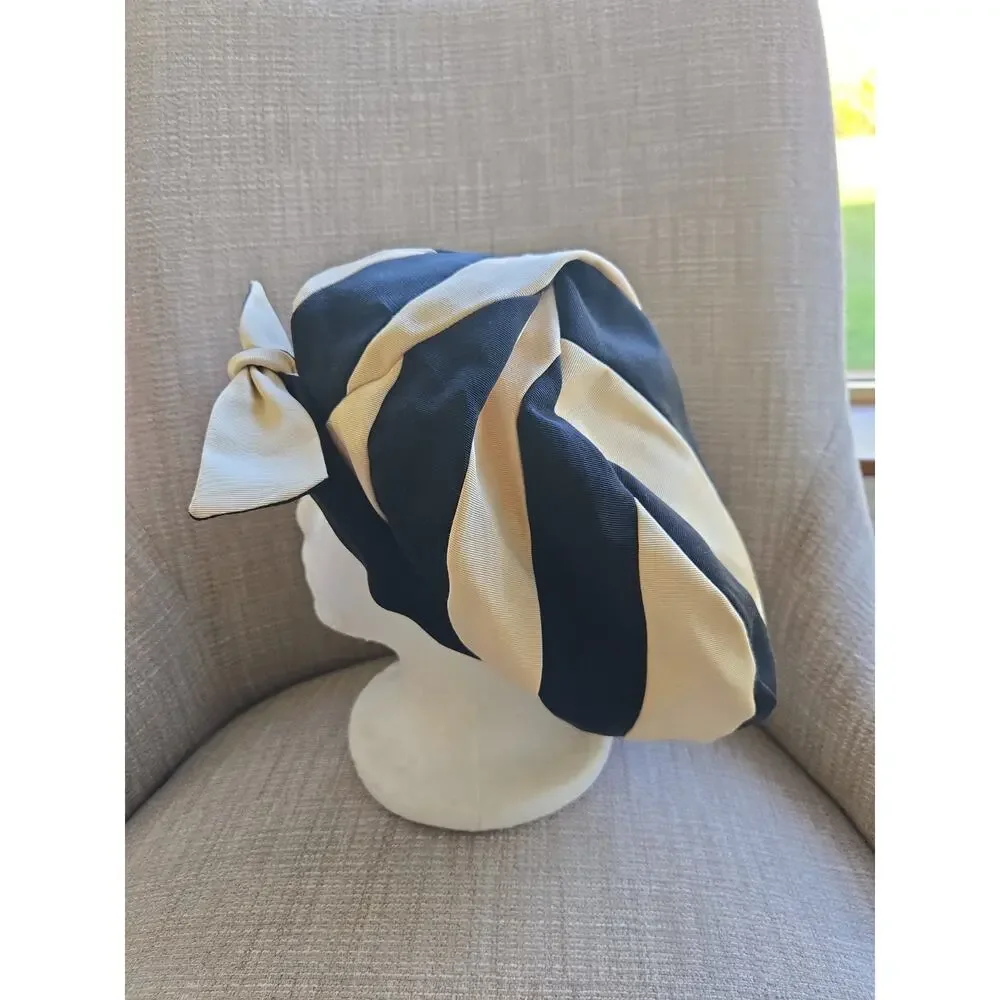 1940s Brighton Of California Striped Oversized Vintage Hat Cap Turban